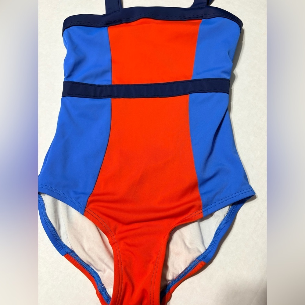 Hanna Andersson Little Girls 6-7 Color Block Blue and Red One Piece Swimsuit